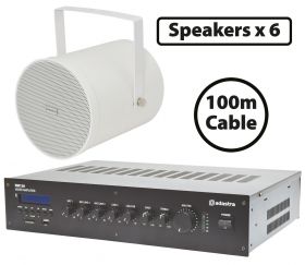 Adastra 6 x White Sound Projectors with 120W Mixer-Amp 300.142UK