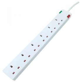 Eagle 6 Gang Surge Protected Extension Lead with Neon Indicator In White Lead Length (m) 2 (E201EF)