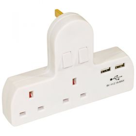 Eagle  Two Gang Switched Mains Adaptor with 2 x USB Charging Points  (E250DK)