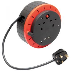 Eagle 2 Socket Cassette Cable Extension Reel with 2 USB Chargers Cable Length (m) 5 (E250EQ)