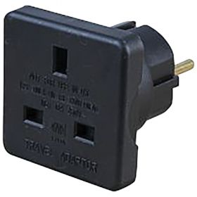 Eagle 10A Travel Adaptor (UK to European Schuko 10A) Length & Packing Black / Header Card with Blister (E340EAB)