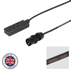 eLumen8 1m 1.5mm  PCE Black 16A Plug to 2 Gang 13A Socket Cable