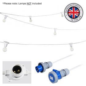 eLumen8 25m BC Heavy Duty White Rubber Festoon, 0.5m Spacing with 16A Plug and Socket