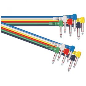 SoundLAB Standard Assorted Coloured 6.35mm Right Angled Jack Plug to 6.35mm Right Angled Jack Plug Screened Leads (6) Lead Length (m) 0.3