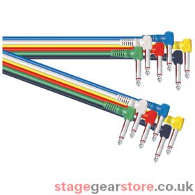 SoundLAB Standard Assorted Coloured 6.35mm Right Angled Jack Plug to 6.35mm Right Angled Jack Plug Screened Leads (6) Lead Length (m) 0.6